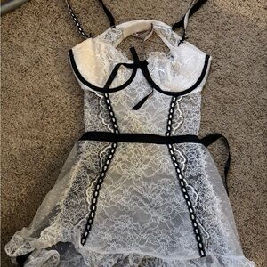 Elegant White Laced Lingerie with Black Accents
